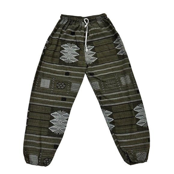 Green Aztec Print Jogger Pants Womens Size Small Zen Yoga Yogi Cotton Hippie - Picture 1 of 8
